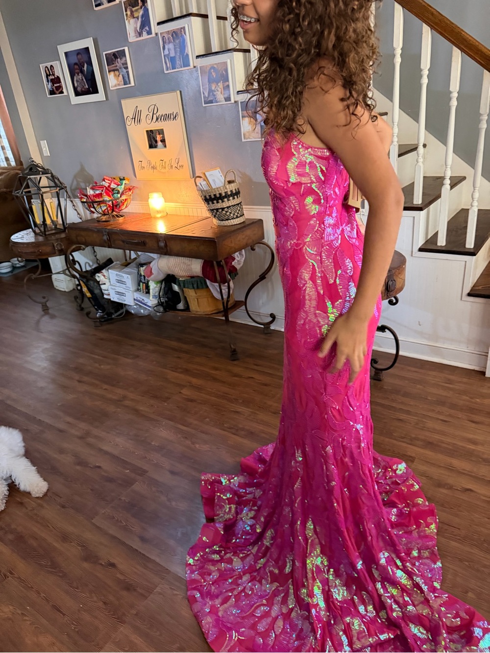 Jovani Hot Pink Sequin Maxi Dress - Picture 11 of 12